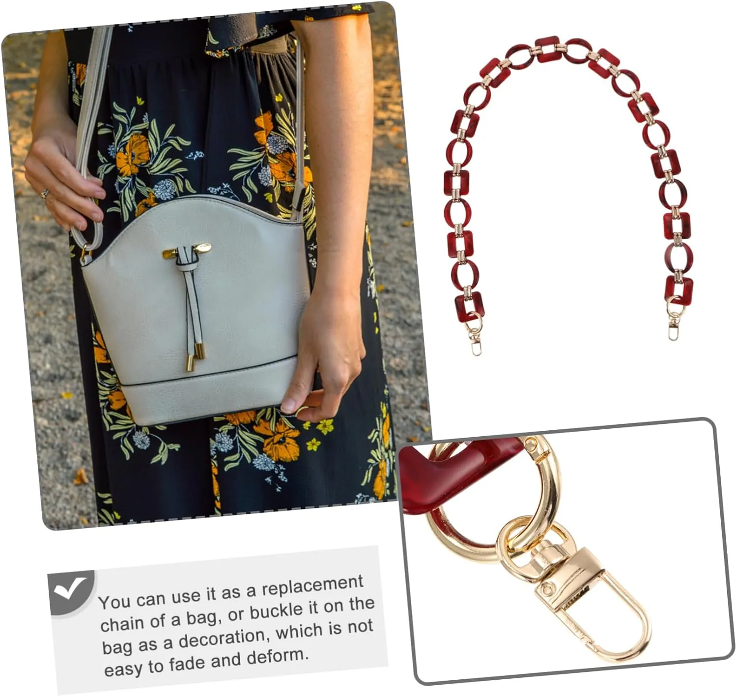 JEWEDECO Thick Resin DIY Purse Chain Contrast Handbag Replacement Chain for Stylish Bag Dec