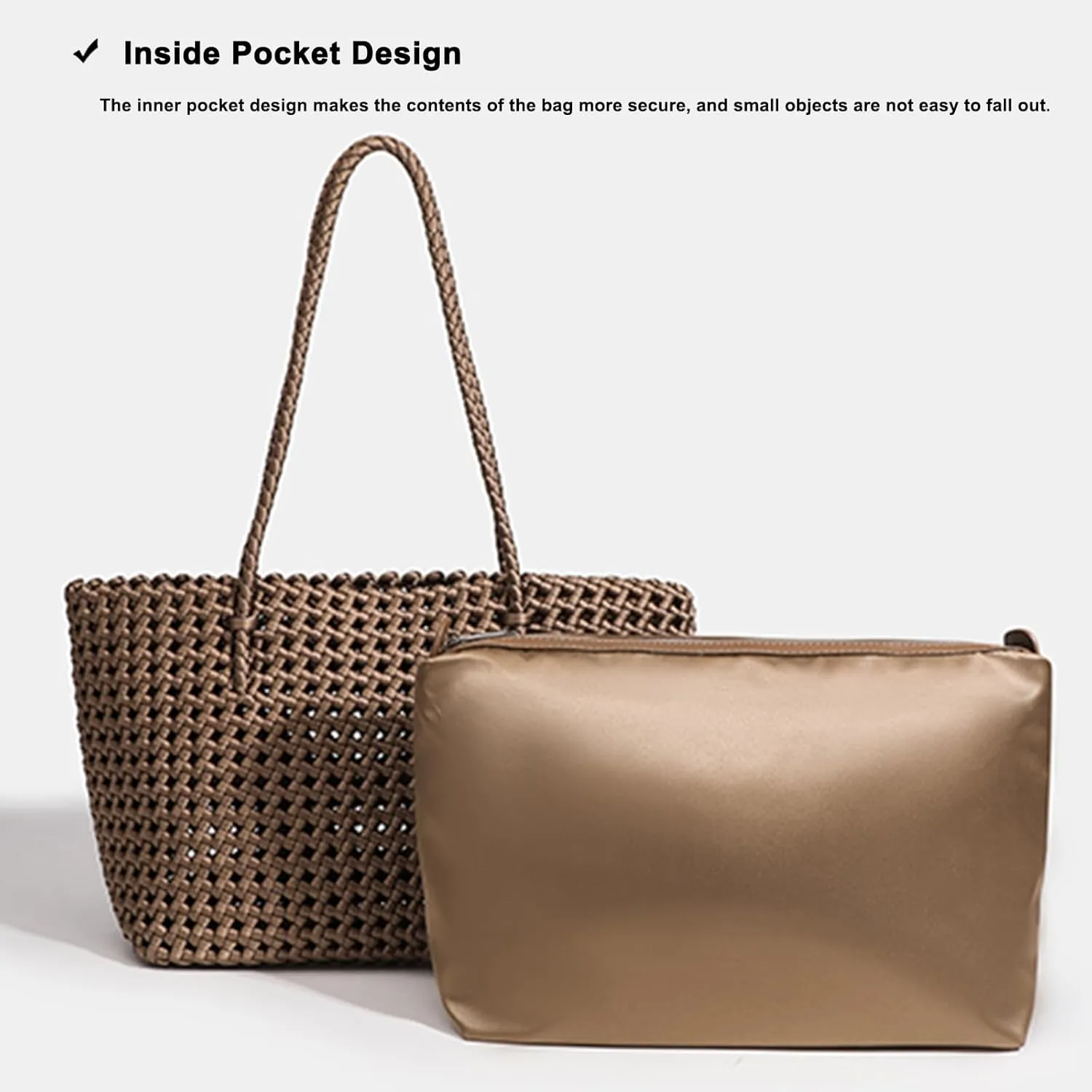 JINMANXUE Woven Tote Bag For Women,Travel Shoulder Bag, Large Hollow Beach Soft Satin Handbags Hand-woven Satchel Clutch