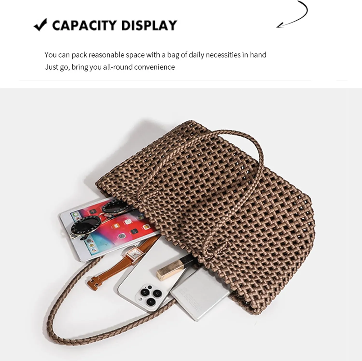 JINMANXUE Woven Tote Bag For Women,Travel Shoulder Bag, Large Hollow Beach Soft Satin Handbags Hand-woven Satchel Clutch