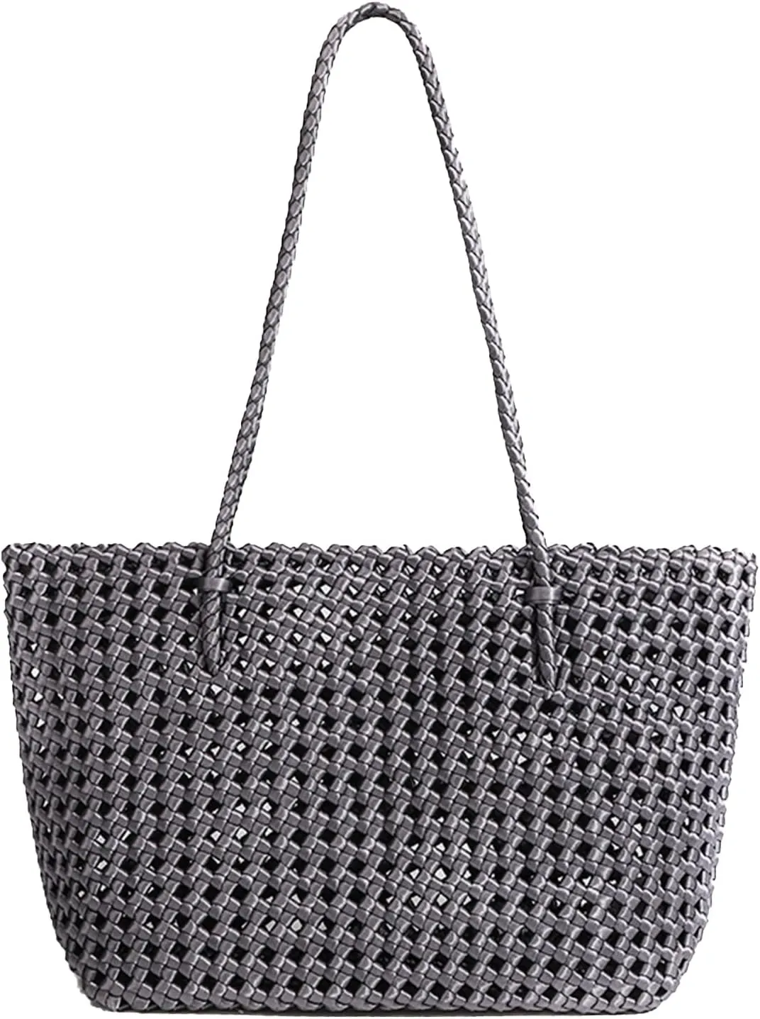 JINMANXUE Woven Tote Bag For Women,Travel Shoulder Bag, Large Hollow Beach Soft Satin Handbags Hand-woven Satchel Clutch