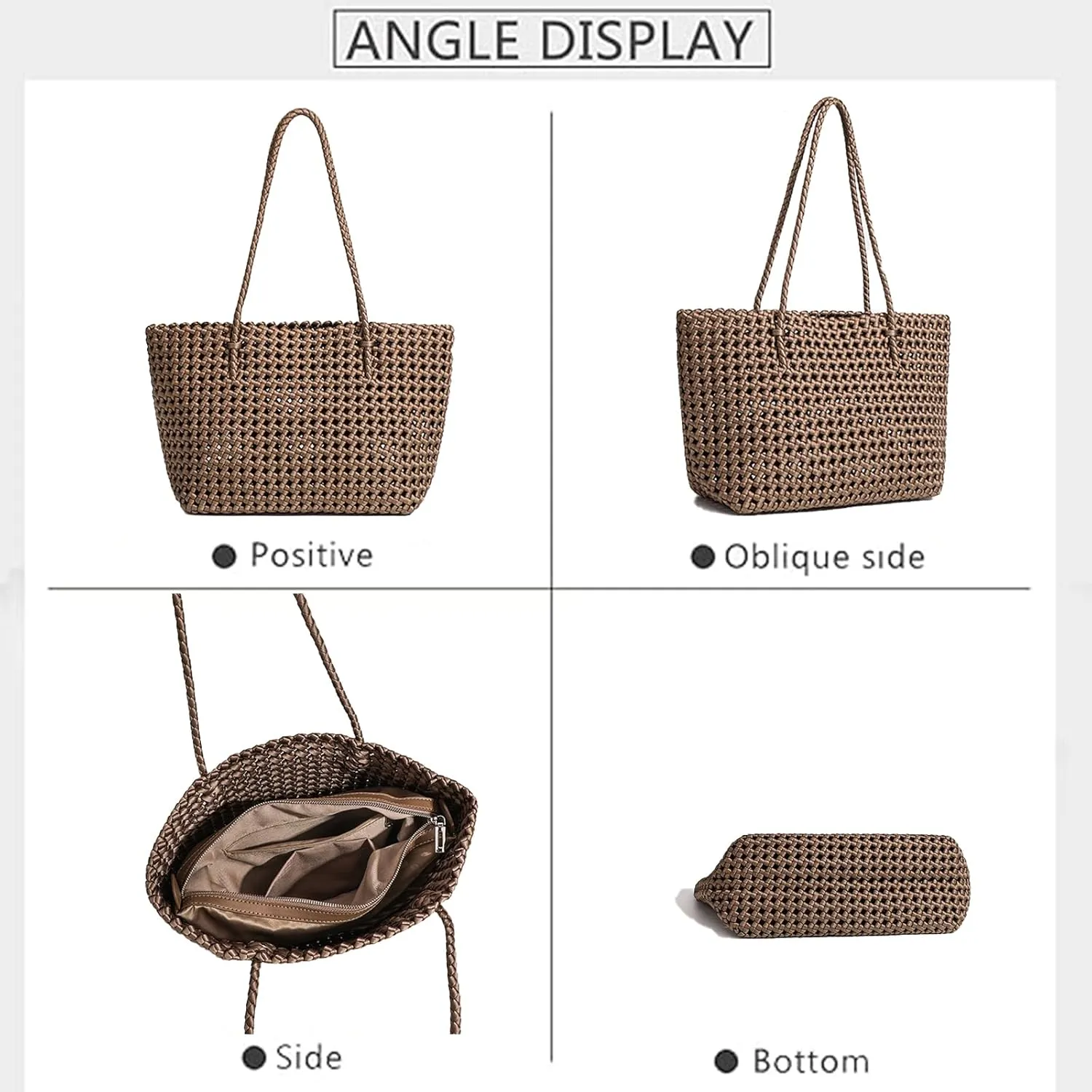 JINMANXUE Woven Tote Bag For Women,Travel Shoulder Bag, Large Hollow Beach Soft Satin Handbags Hand-woven Satchel Clutch