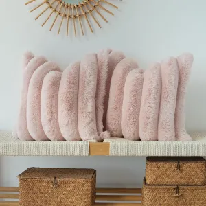 JOJUSIS Pack of 2 Faux Fur Plush Decorative Throw Pillow Covers Couch Cushion Case Soft Fluffy Pillowcases Wide Stripe (Pink, 18 x 18 Inch)