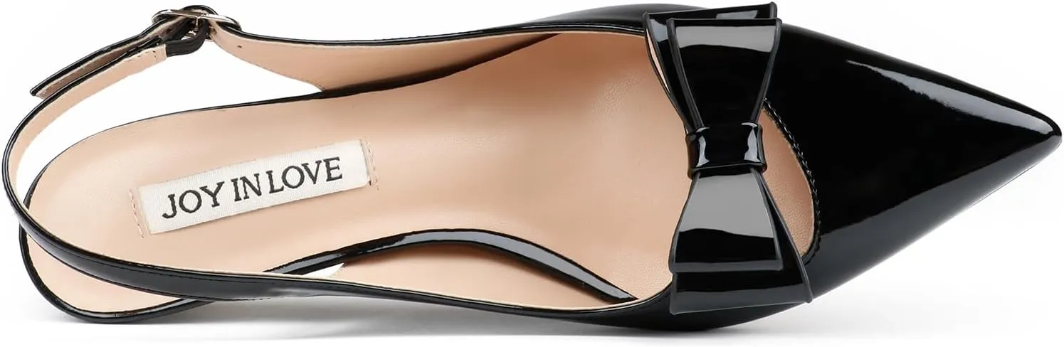 JOY IN LOVE Kitten Heels for Women Slingback Pumps Sandals Pointy Toe Pumps