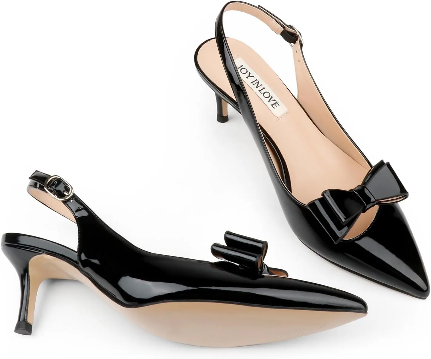 JOY IN LOVE Kitten Heels for Women Slingback Pumps Sandals Pointy Toe Pumps