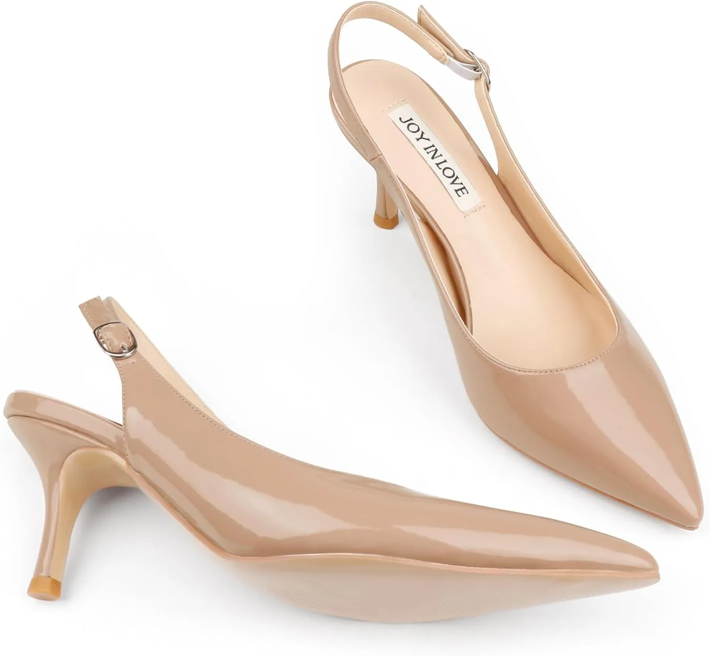 JOY IN LOVE Kitten Heels for Women Slingback Pumps Sandals Pointy Toe Pumps