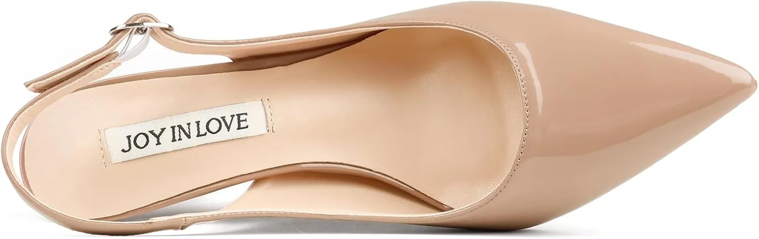 JOY IN LOVE Kitten Heels for Women Slingback Pumps Sandals Pointy Toe Pumps