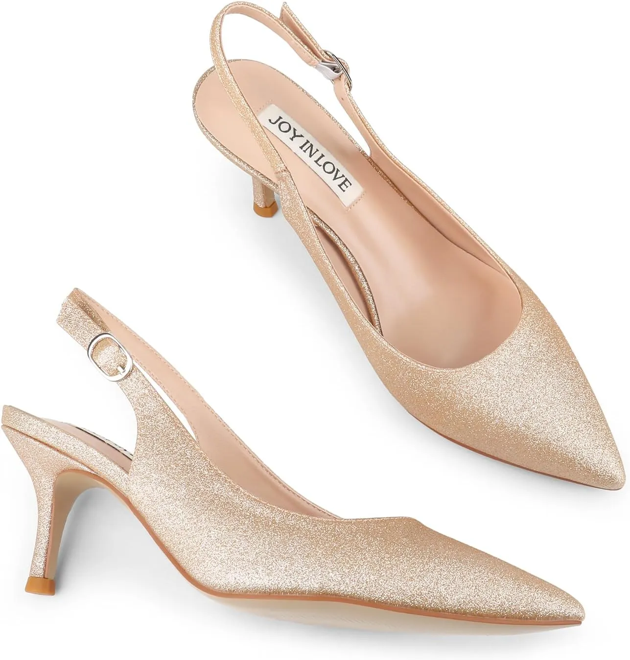 JOY IN LOVE Kitten Heels for Women Slingback Pumps Sandals Pointy Toe Pumps