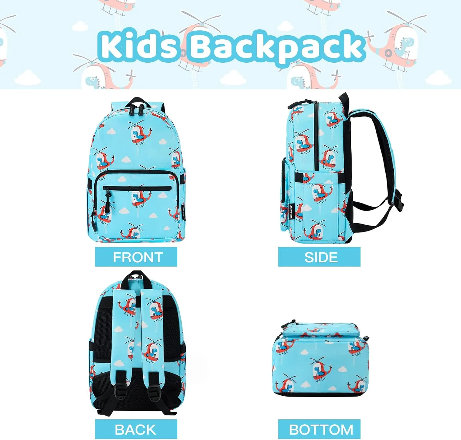 JOYHILL Kids Backpacks, Cute Lightweight Water Resistant Preschool Backpack, Adjustable Shoulder Straps for Boys Girls (Helicopter)