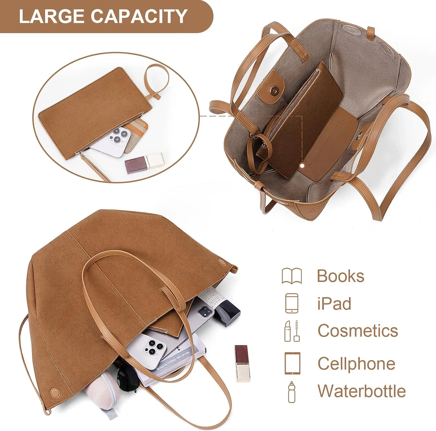 Juoxeepy Work Bag Faux Leather Tote Bag for Women Trendy Handbag Purse Fall Shoulder Bag with Magnetic Closure