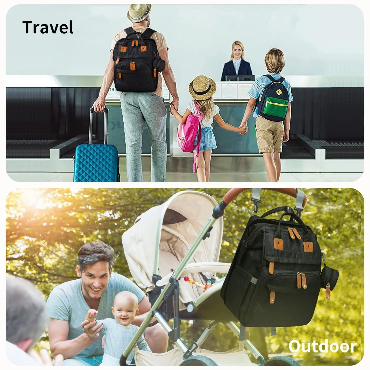 KABAQOO Diaper Bag Backpack, Large Baby Diaper Bags for Boys Girls, Baby Bag with USB Charging Port, Multifunction Waterproof Travel Back Pack for Moms Dads, Black-2s