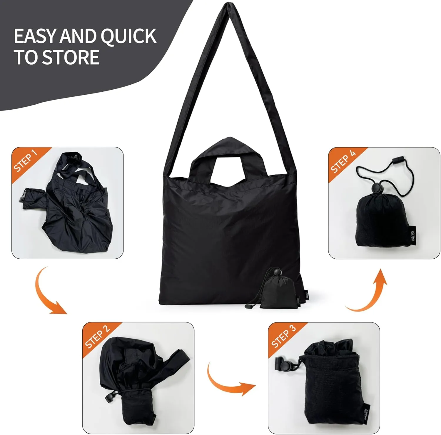 KALIDI Compact Tote Shopping bag Lightweight Foldable Tiny Reusable Grocery Shoulder Bag Crossbody
