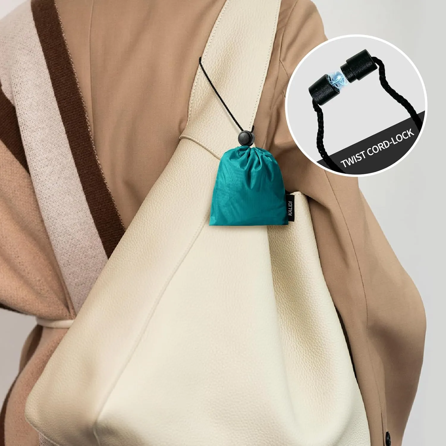 KALIDI Compact Tote Shopping bag Lightweight Foldable Tiny Reusable Grocery Shoulder Bag Crossbody