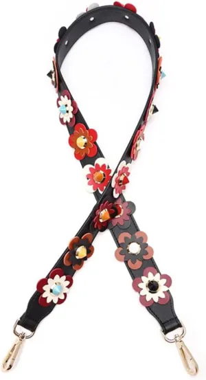 Katutude PU Leather Crossbody Straps, 105cm Detachable Shoulder Straps Boho Flowers Design Bag Straps Replacement for Handbag Luggage Bag Purse