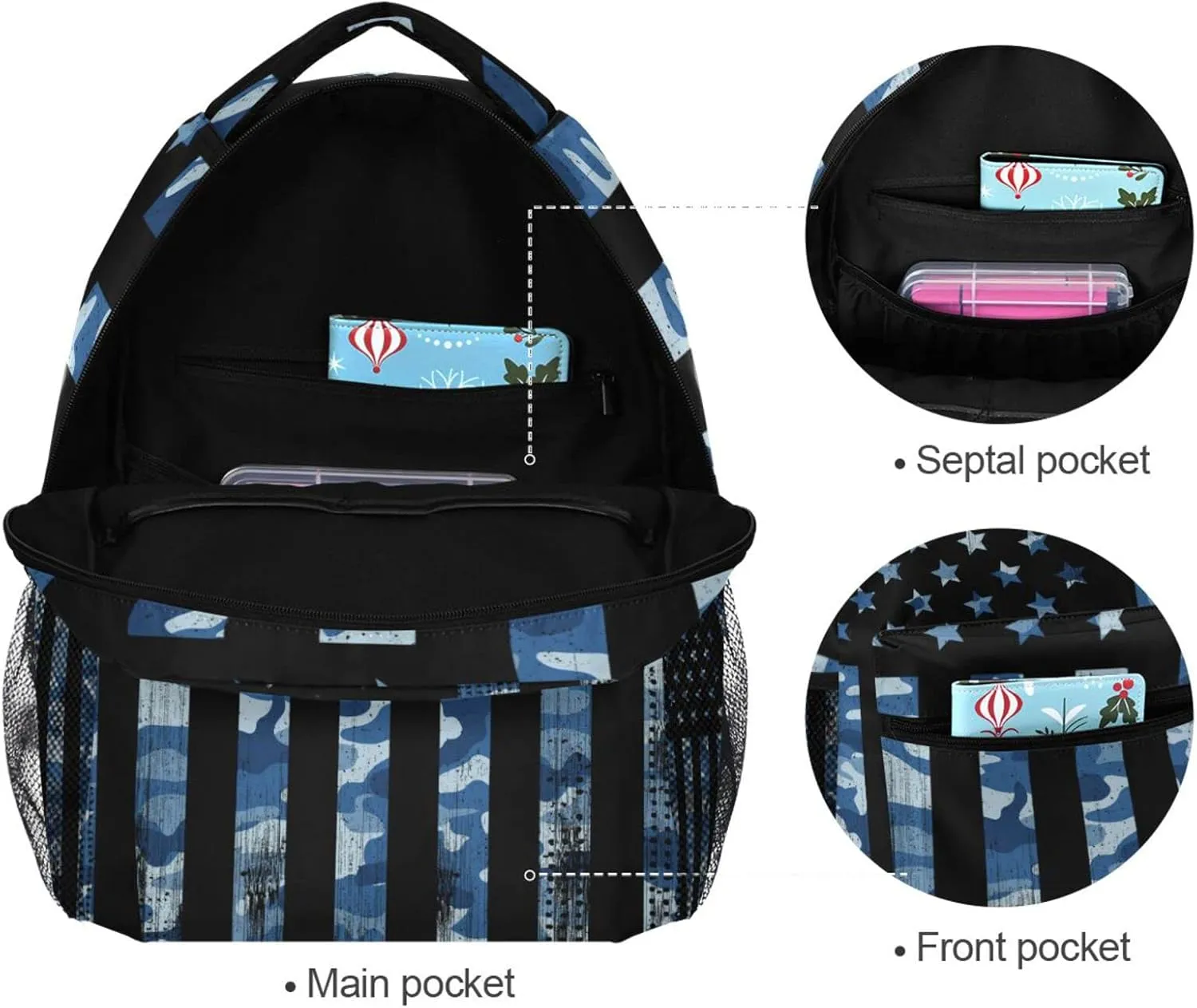 Kcldeci American Flag Camouflage Kids Backpack for Boys Girls Camo USA Flag Patriotic Elementary Backpacks Purse School Bag Book Bags for Toddler Travel