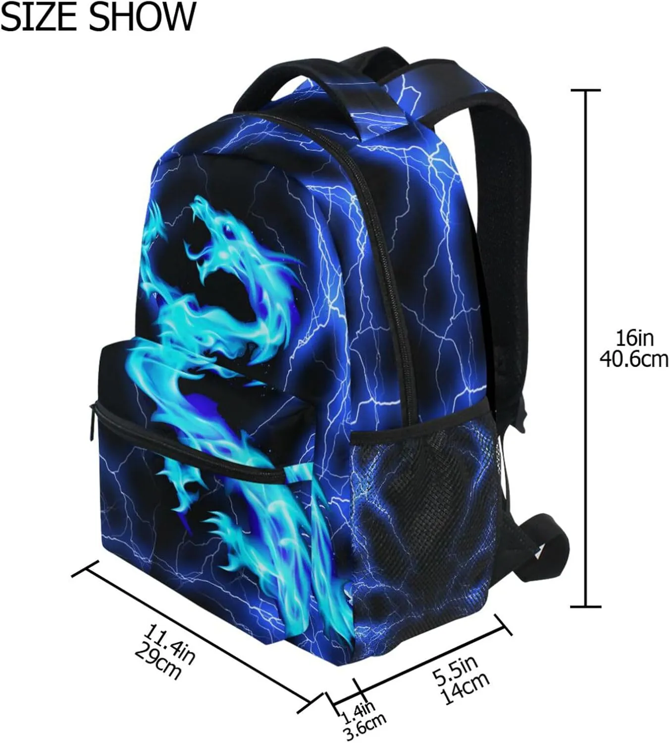 Kcldeci Blue Dragon Kids Backpack Cool Lighting Bolt Bookbag for Teen Girls Boys Back to School Gifts School Bags Bookbag Elementary Children Bookbags
