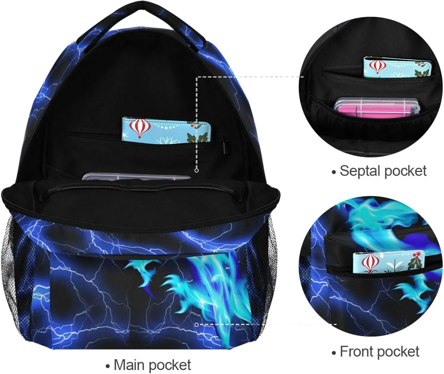 Kcldeci Blue Dragon Kids Backpack Cool Lighting Bolt Bookbag for Teen Girls Boys Back to School Gifts School Bags Bookbag Elementary Children Bookbags