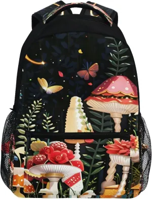 Kcldeci Kids Backpack for Girls Boys Mushroon Butterfly School Backpack Travel Toddler School Bag Backpacks Student Kids School Bags