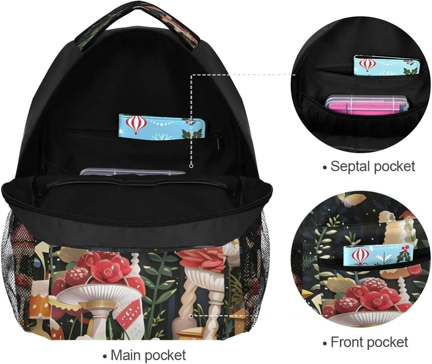 Kcldeci Kids Backpack for Girls Boys Mushroon Butterfly School Backpack Travel Toddler School Bag Backpacks Student Kids School Bags