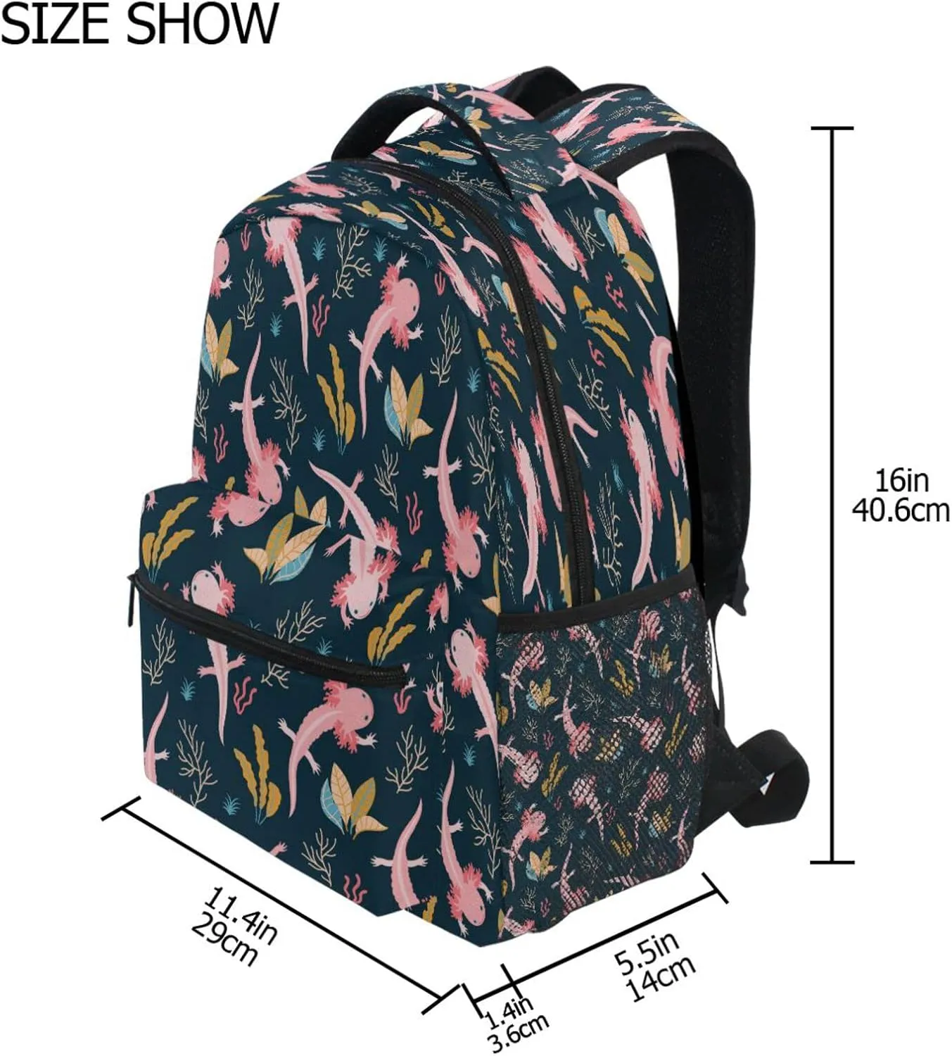Kcldeci Kids Backpack for Girls Boys Nautical Axolotl Sea Weed School Backpack Travel Toddler School Bag Backpacks Student Kids School Bags