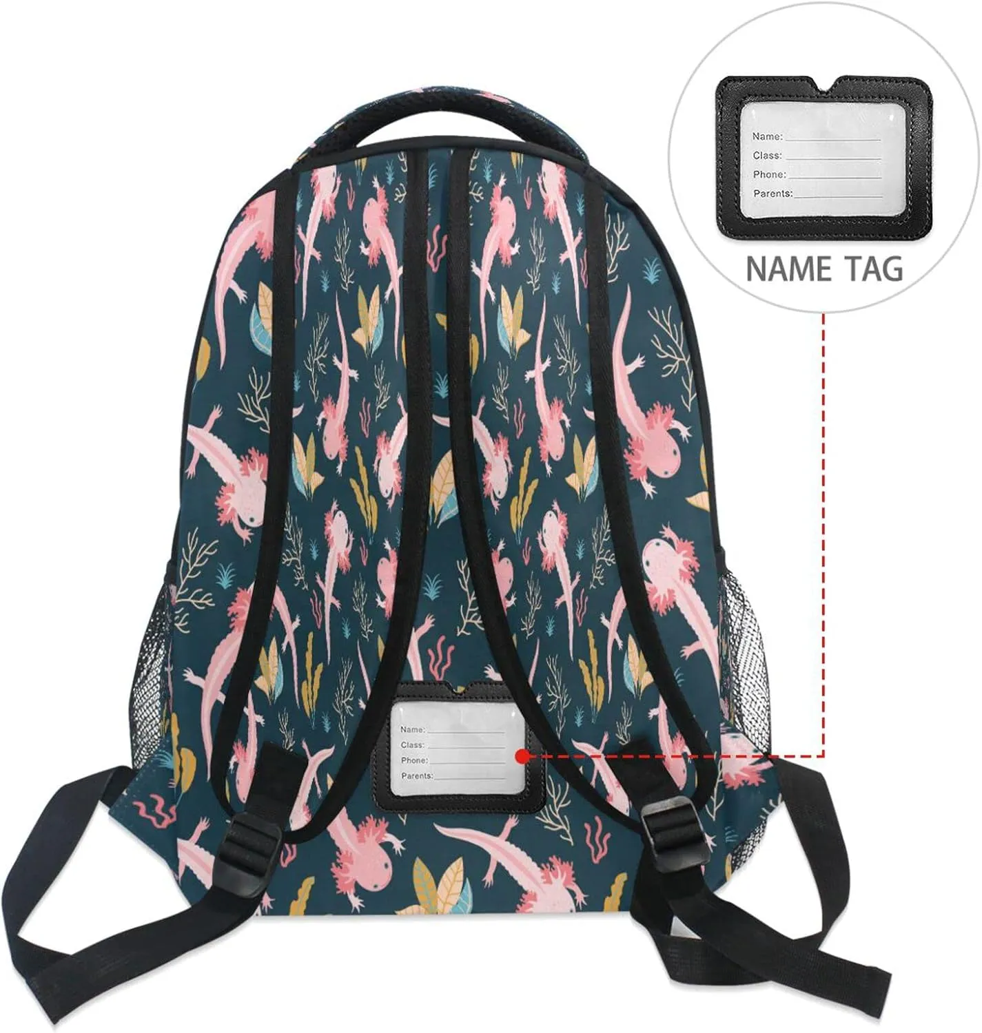 Kcldeci Kids Backpack for Girls Boys Nautical Axolotl Sea Weed School Backpack Travel Toddler School Bag Backpacks Student Kids School Bags