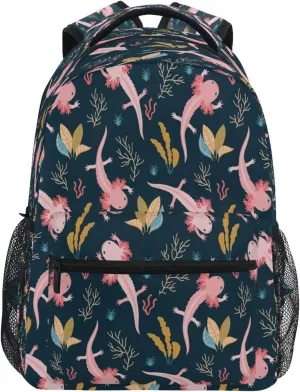 Kcldeci Kids Backpack for Girls Boys Nautical Axolotl Sea Weed School Backpack Travel Toddler School Bag Backpacks Student Kids School Bags