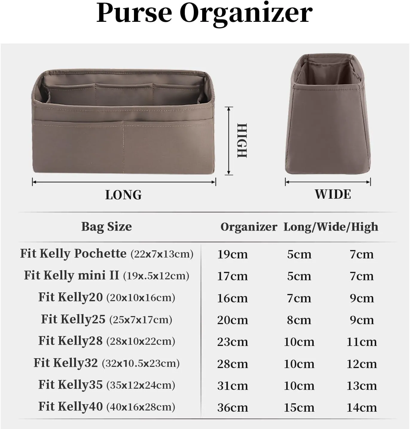 Kelly 25 Bag Insert, Silky Purse Organizers for Inside Purse, Lightweight Shaper Compatible with Hermes Kelly 25 Bag, Multi Color Options(Etoupe grey, KE 25)