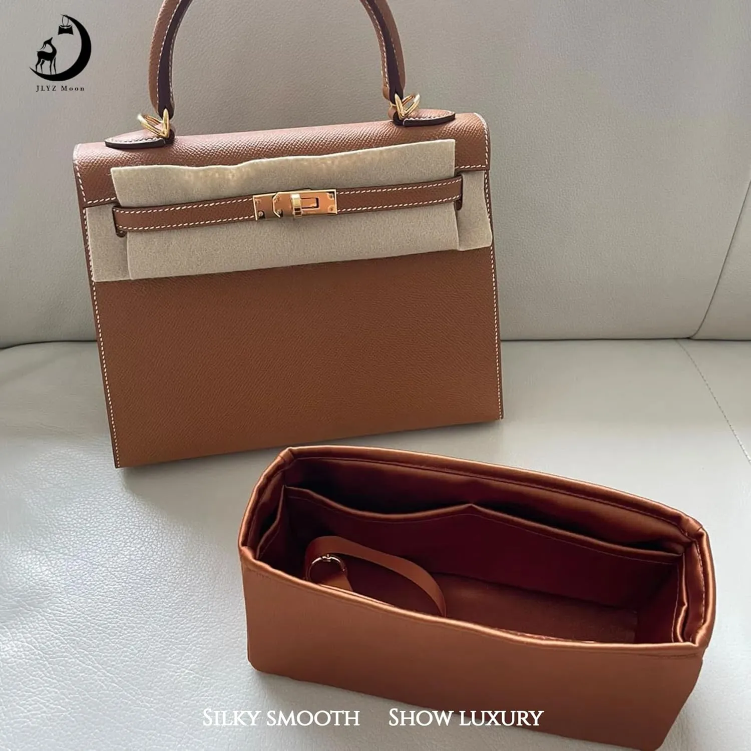 Kelly 28 Bag Organizer, Purse Organizer Insert Compatible with Hermes Kelly Bag, Lightweight and Silky Smooth, Bag Insert for Kelly 28 (Gold, KL28)