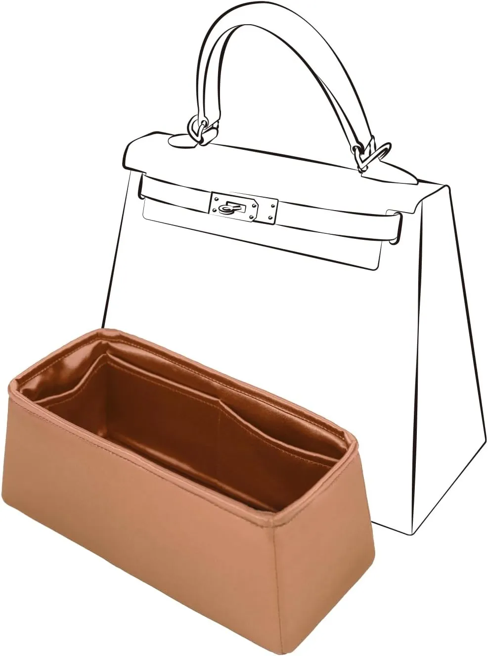 Kelly 28 Bag Organizer, Purse Organizer Insert Compatible with Hermes Kelly Bag, Lightweight and Silky Smooth, Bag Insert for Kelly 28 (Gold, KL28)