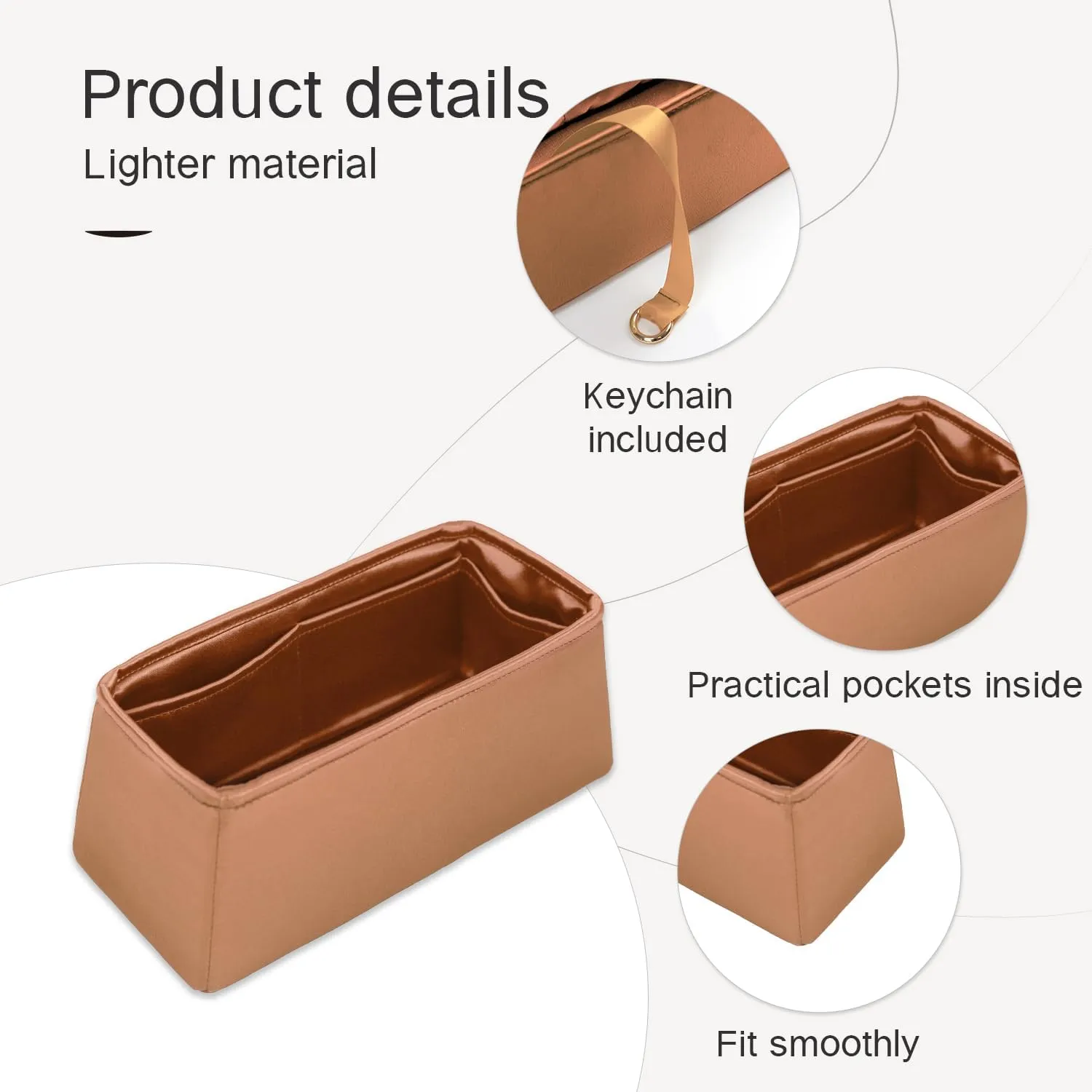 Kelly 28 Bag Organizer, Purse Organizer Insert Compatible with Hermes Kelly Bag, Lightweight and Silky Smooth, Bag Insert for Kelly 28 (Gold, KL28)
