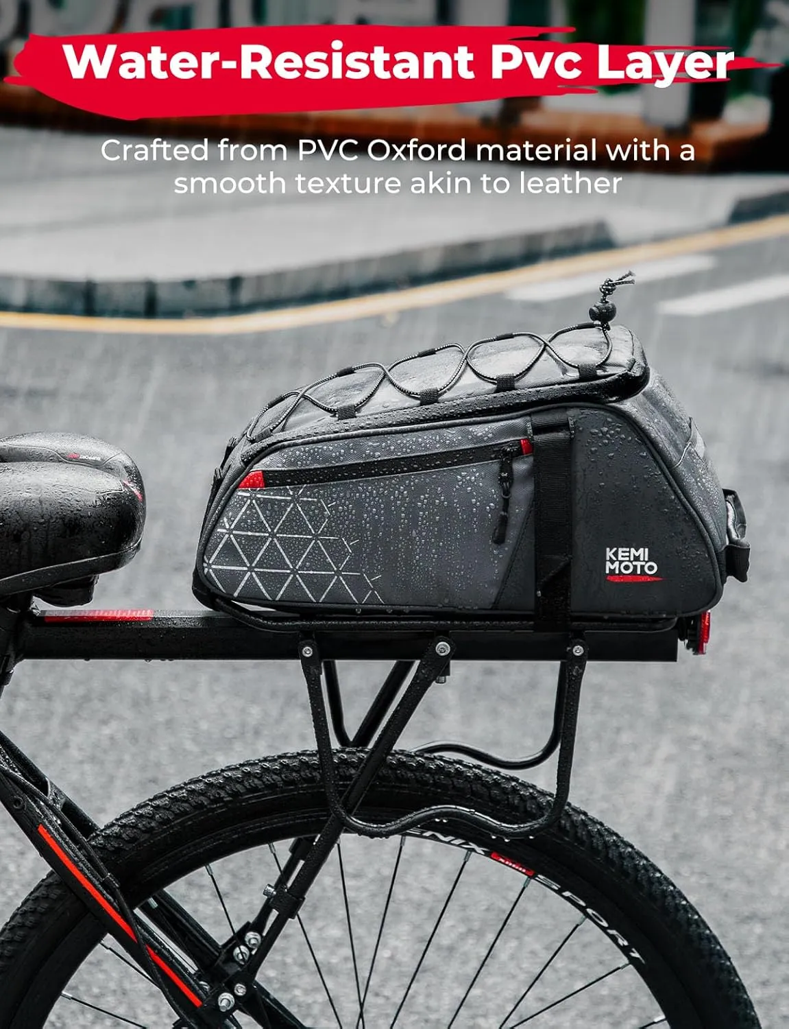 KEMIMOTO Rear Bike Rack Bag - 8L PVC Water Resistant Ebike Bags for Bicycle Rear Rack, Bicycle Trunk Pannier for Commuter Travel Shopping and Cycling (Grey)