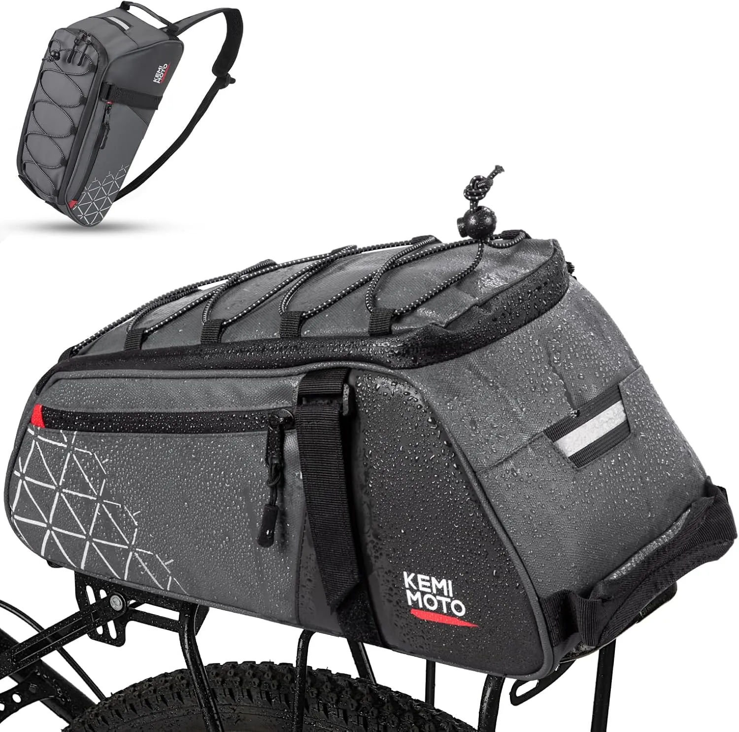 KEMIMOTO Rear Bike Rack Bag - 8L PVC Water Resistant Ebike Bags for Bicycle Rear Rack, Bicycle Trunk Pannier for Commuter Travel Shopping and Cycling (Grey)