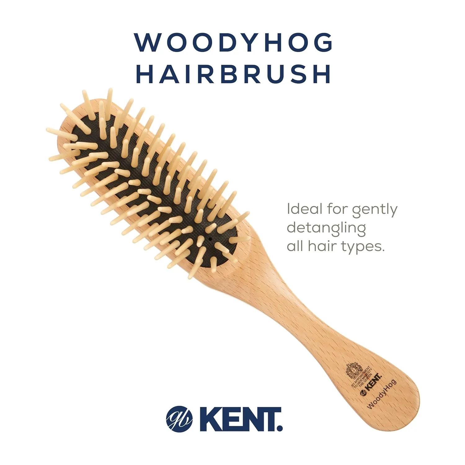 Kent KB Woodyhog Travel Size Detangling Brush Beech-wood Travel Brush, Firm Rounded Wooden Bristles, Natural Cushion Detangler Wooden Hair Brush for Women Men and Kids Everyday Care, Made in England
