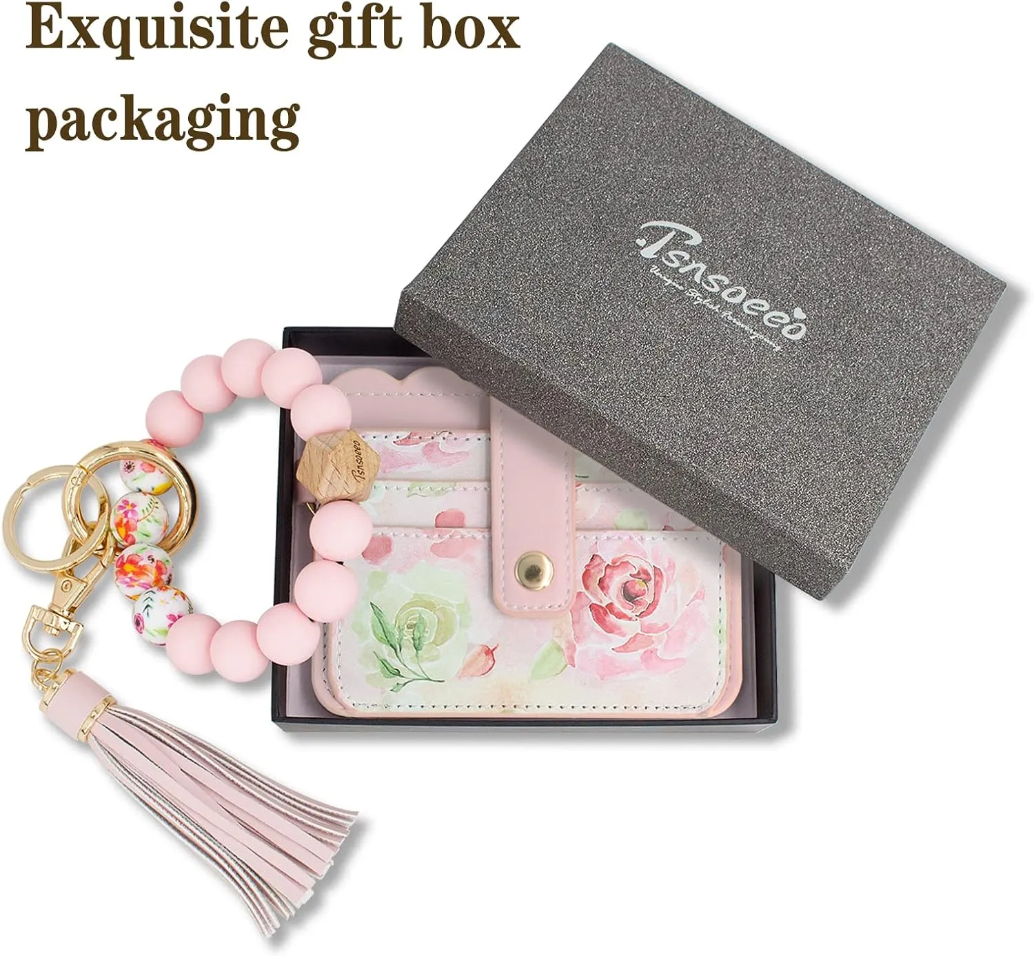 Keychain Wallet Wristlet Small Credit Card Holder Bracelet Key Chain Purse Bangle Tassel Beads Key Rings for Women