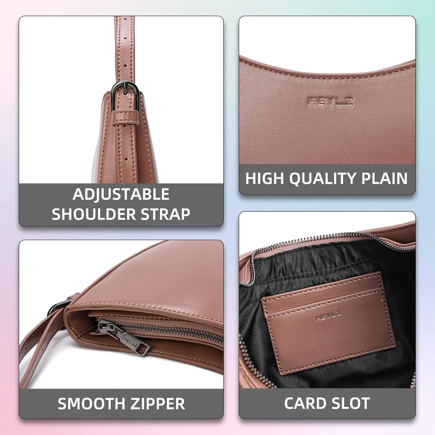 Keyli Shoulder Bag for Women Trendy Small Clutch Purse Zipper Closure Tote Shoulder Handbags with Adjustable Straps