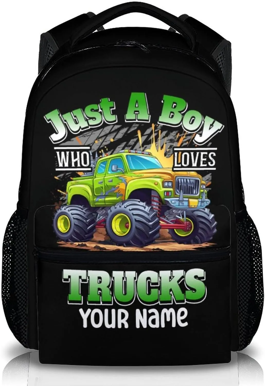 Kids Backpack - Custom Name Truck School Backpacks Gift for Boys Age 6-8 - 17 Inches Cool Bookbag with Adjustable Straps for Preschool, Elementary, Middle School