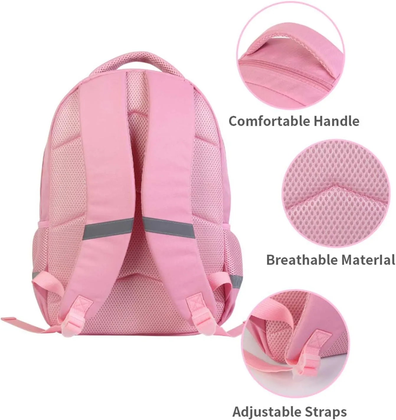 Kids Backpack for Girls, Rainbow Clover Pattern Pink School Bag with Adjustable Straps and Front Pocket for Children, Teens Back Pack for Elementary Primary, Polyester Bookbag, 17"