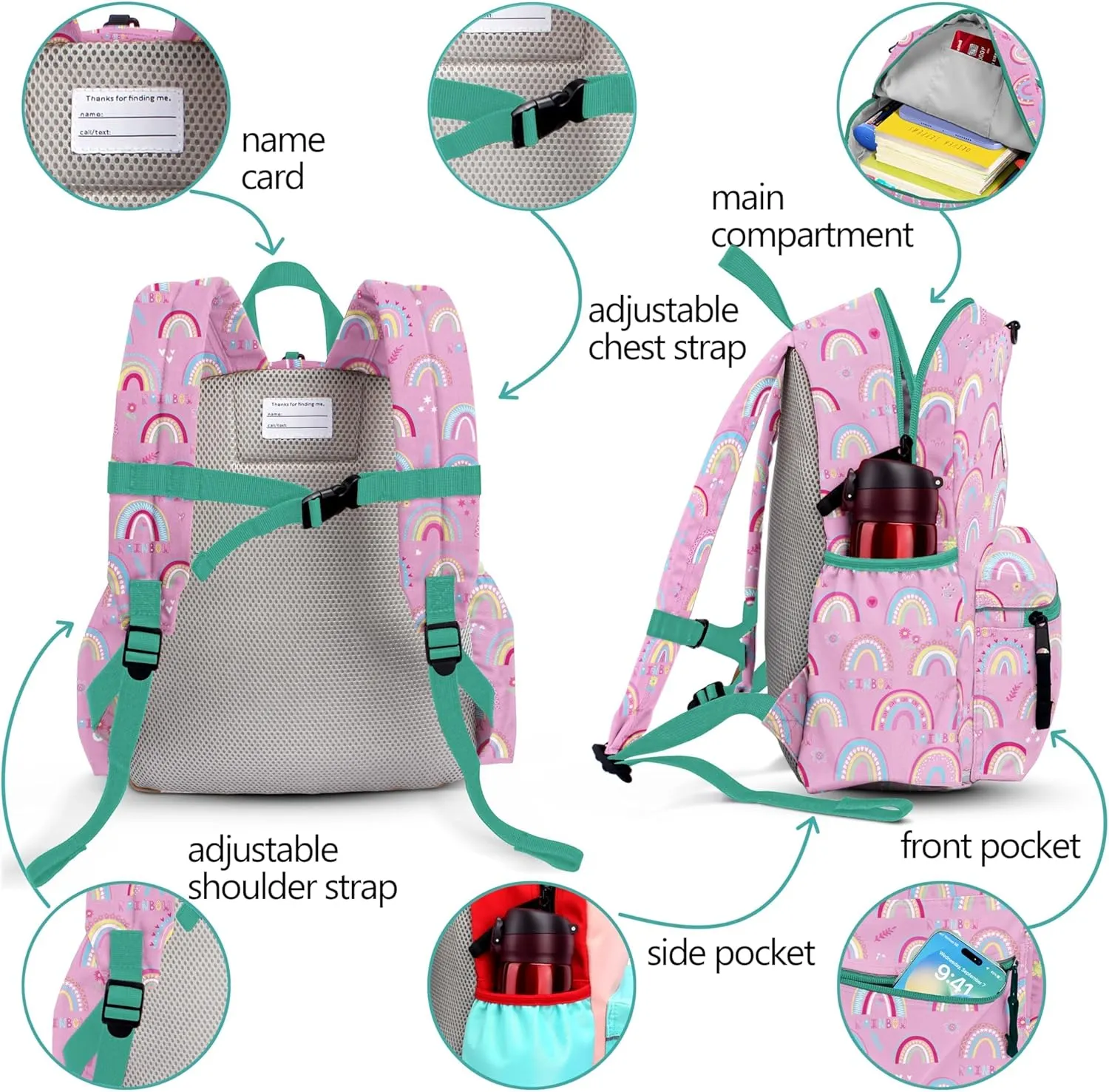 Kids Backpacks For Girls & Boys, Elementary School Bookbag, 14" H, For Kids 3-6