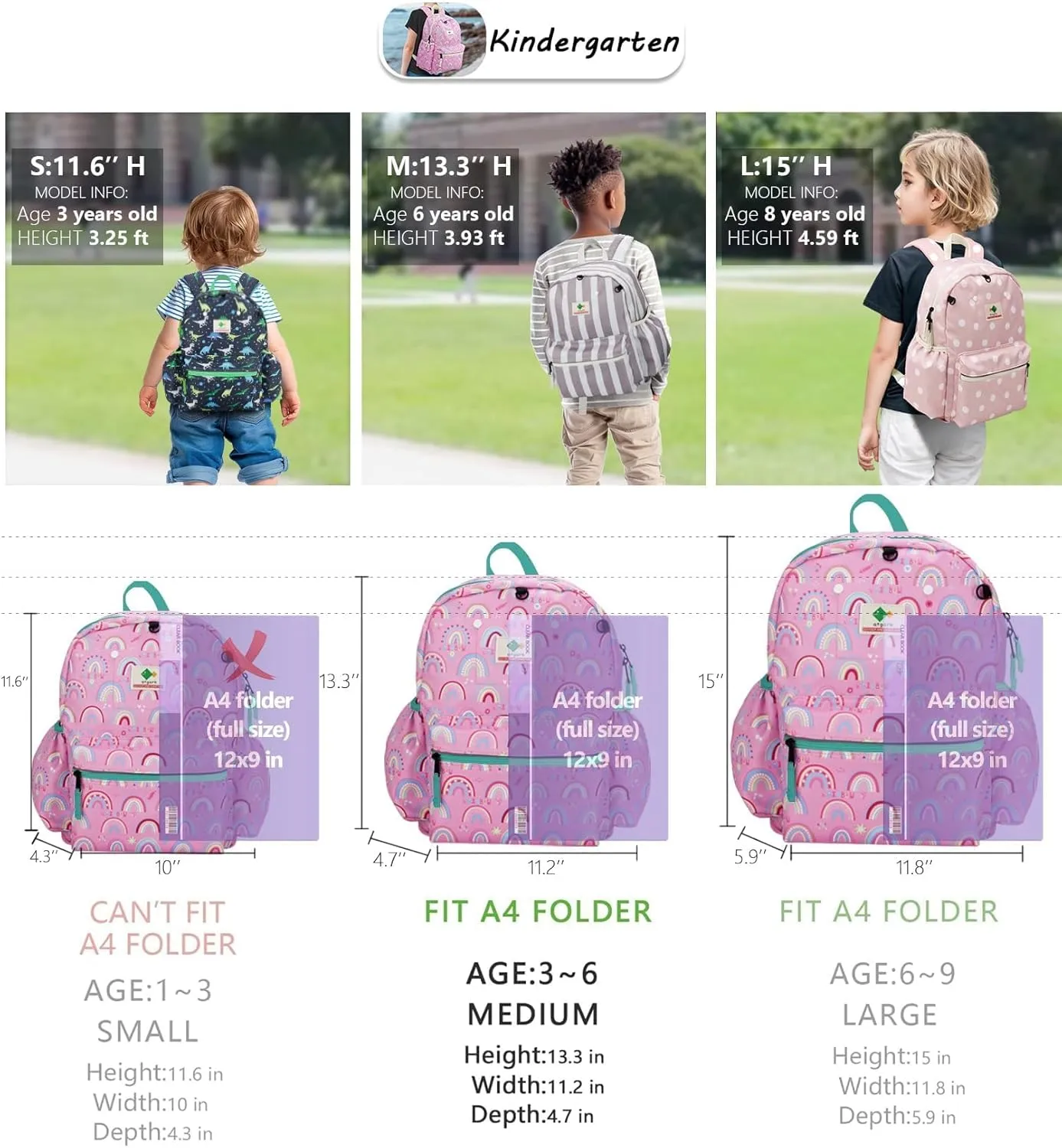 Kids Backpacks For Girls & Boys, Elementary School Bookbag, 14" H, For Kids 3-6