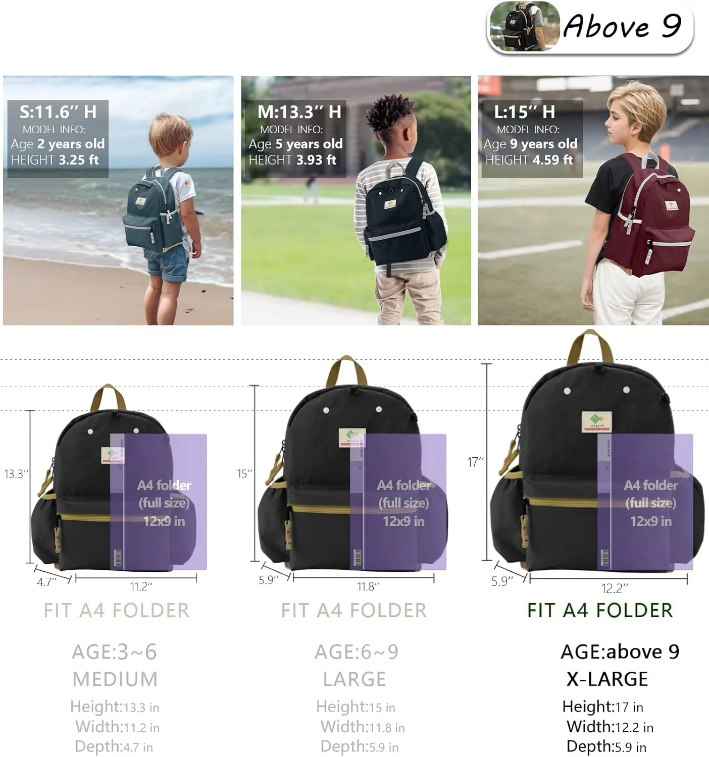 Kids Backpacks For Girls & Boys, Elementary School Bookbag, 17" H, For Kids 10  XL