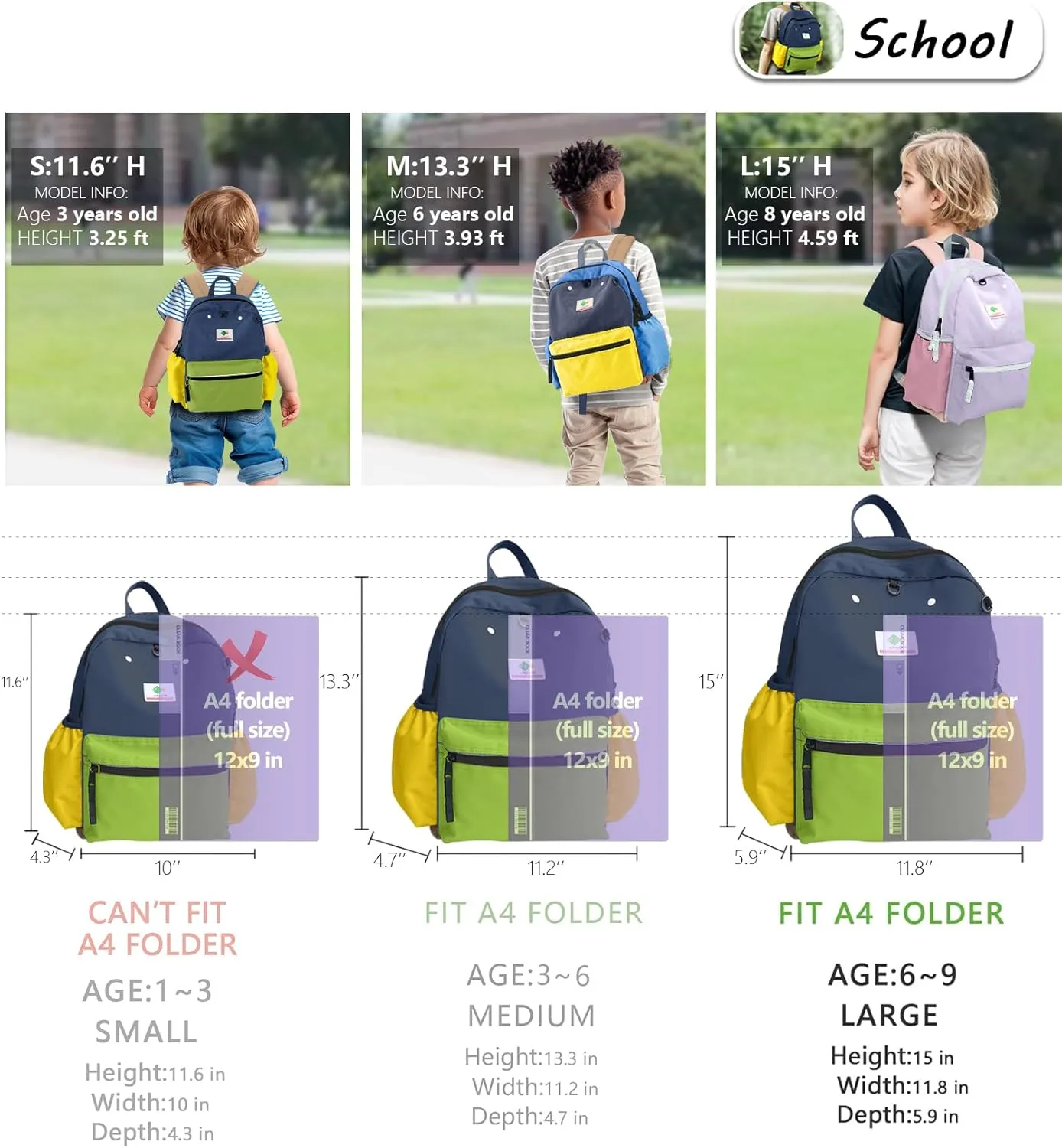 Kids Backpacks For Girls Boys, Backpack Kindergarten Elementary School, Bookbag Backpack For Kids, For School & Travel, Small Kids Child Toddler Backpack, 15" H, For Kids 6-9 Large