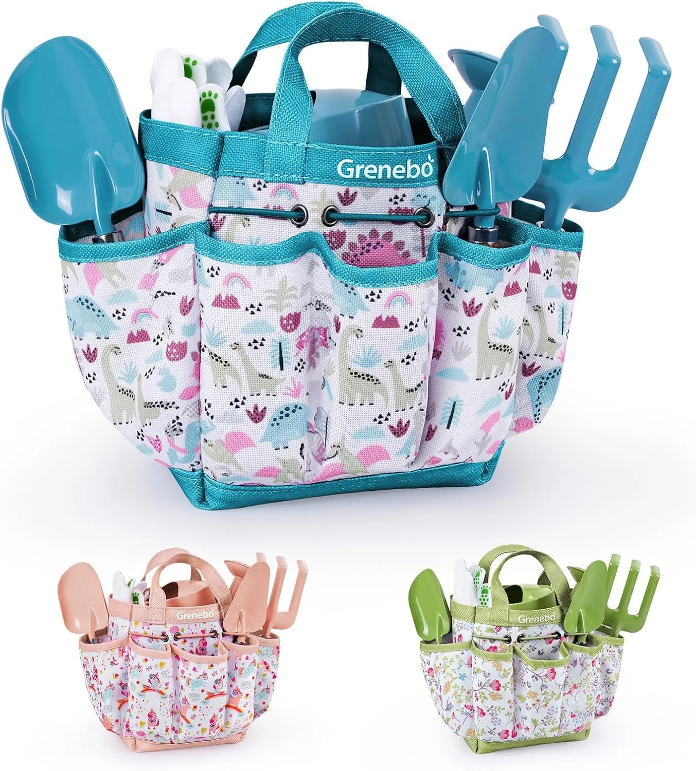 Kids Gardening Set Toys, Quality Garden Tool Kit for Kids and Toddlers, Includes Two Shovels, Garden hat,Rake, Apron,Gloves, Watering Can, and Tool Bag (Blue)