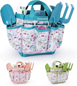 Kids Gardening Set Toys, Quality Garden Tool Kit for Kids and Toddlers, Includes Two Shovels, Garden hat,Rake, Apron,Gloves, Watering Can, and Tool Bag (Blue)