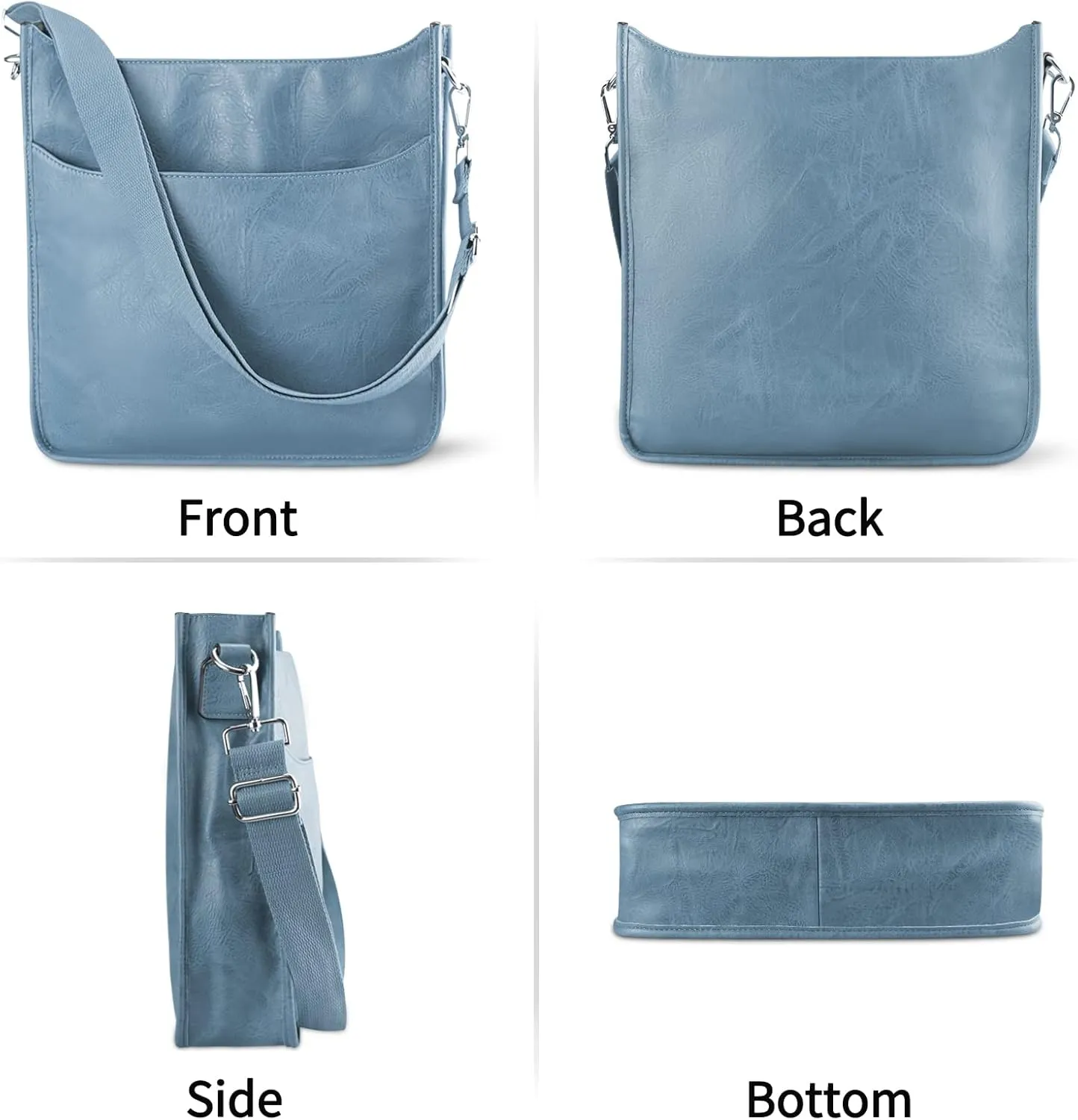 KITATU Crossbody Bag for Women Hobo Handbags - Vegan Leather Designer Purse Shoulder Zipper Bag with 2 Adjustable Straps