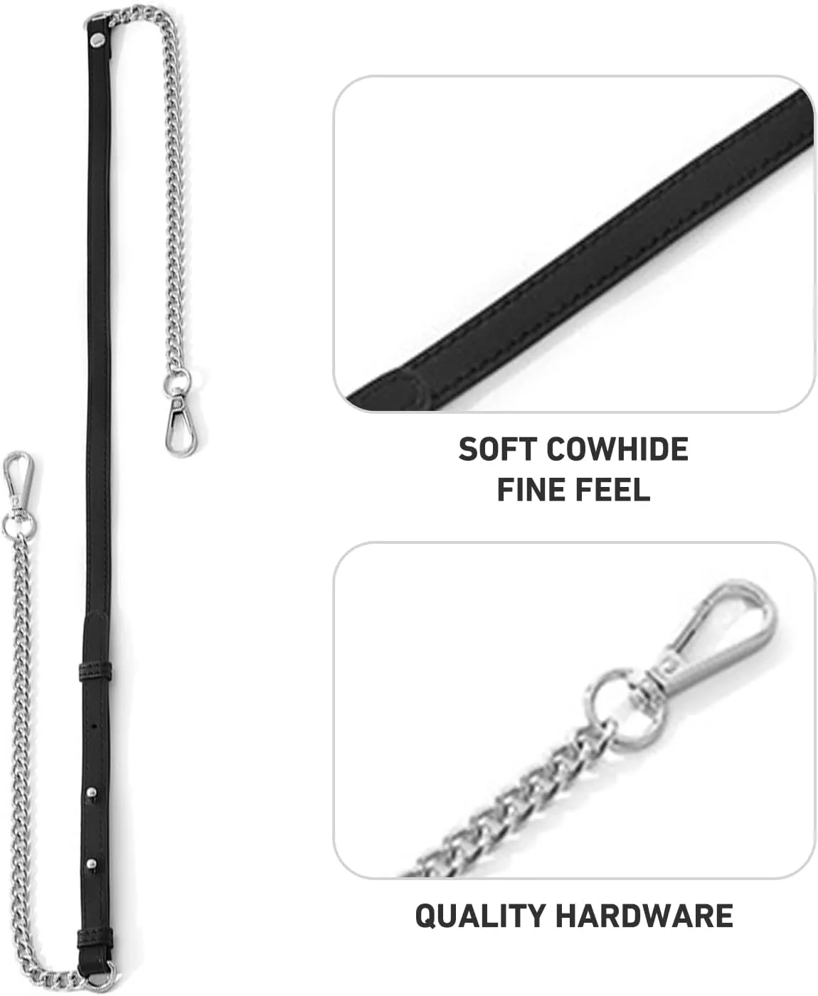 KIYOMIL Bag Genuine Leather Chain Shoulder Straps Adjustable,Purse Straps Replacement Crossbody for Handbags(Black-S)