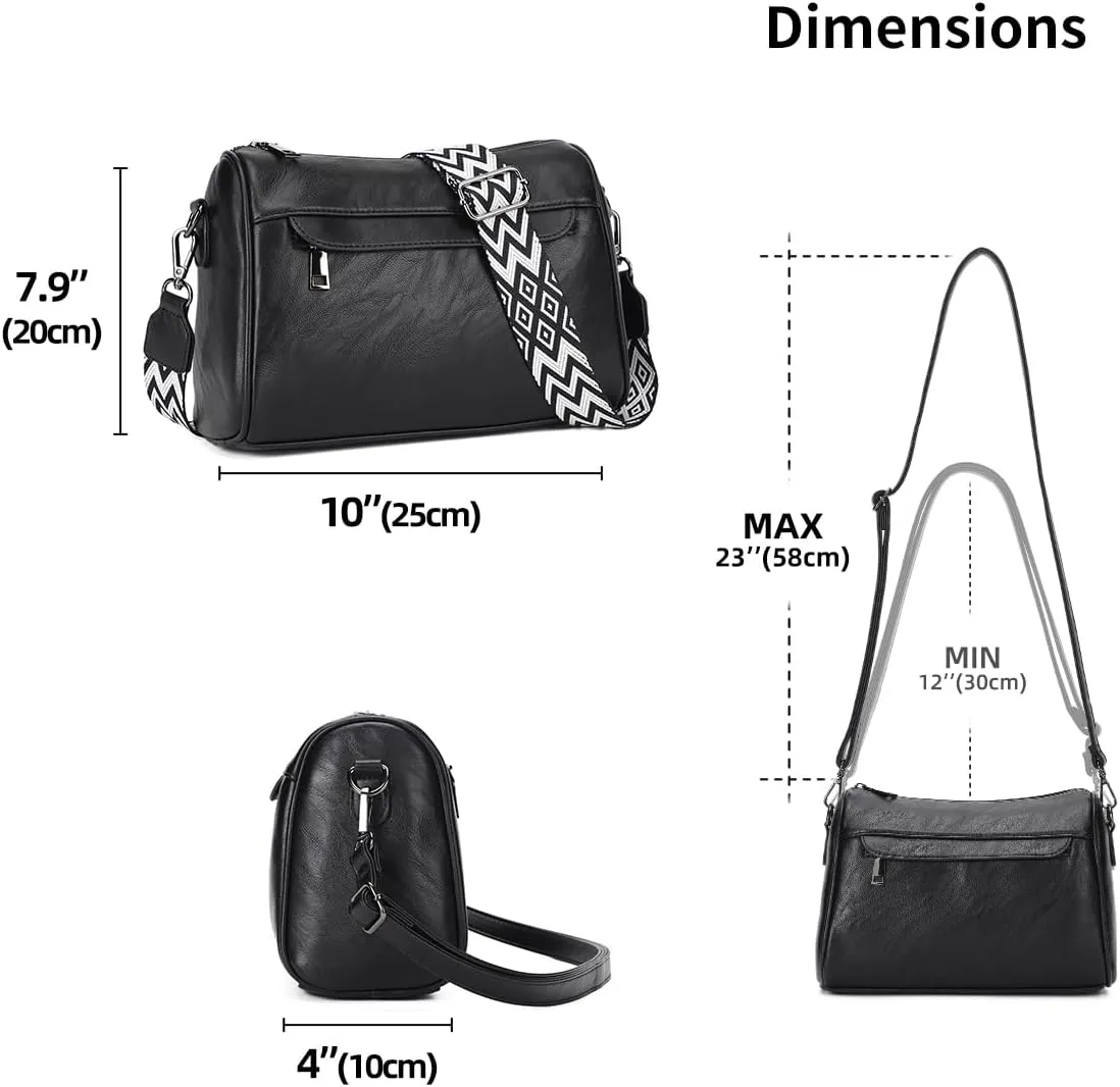 KL928 Crossbody Purses for Women Shoulder Bags with 2 Straps,Black