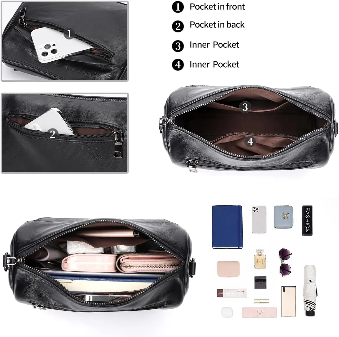 KL928 Crossbody Purses for Women Shoulder Bags with 2 Straps,Black
