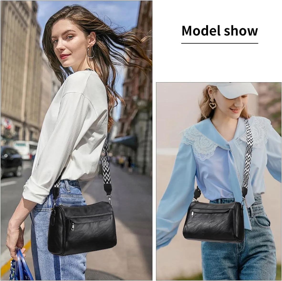 KL928 Crossbody Purses for Women Shoulder Bags with 2 Straps,Black