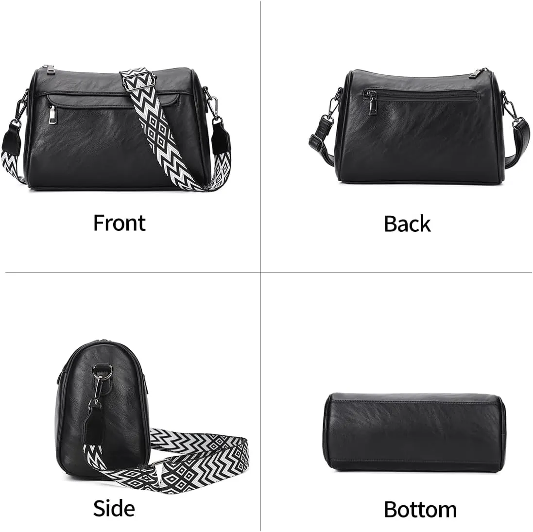 KL928 Crossbody Purses for Women Shoulder Bags with 2 Straps,Black