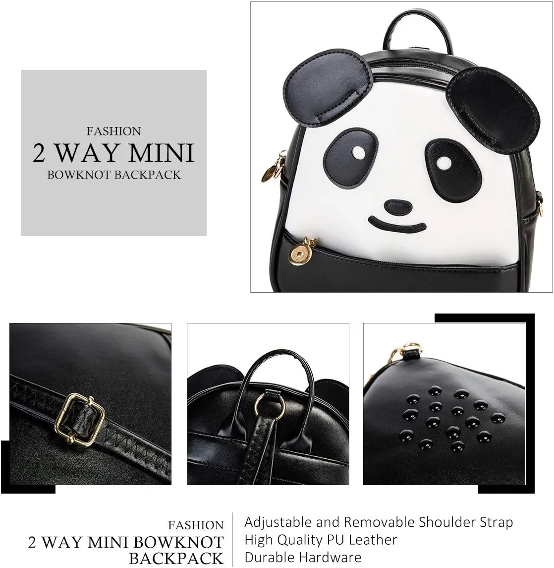 KL928 Girls Mini Backpack Toddler 3D Animal Casual Daypack PU Leather Preschool Convertible Shoulder Bag Gift for Kids (Black)