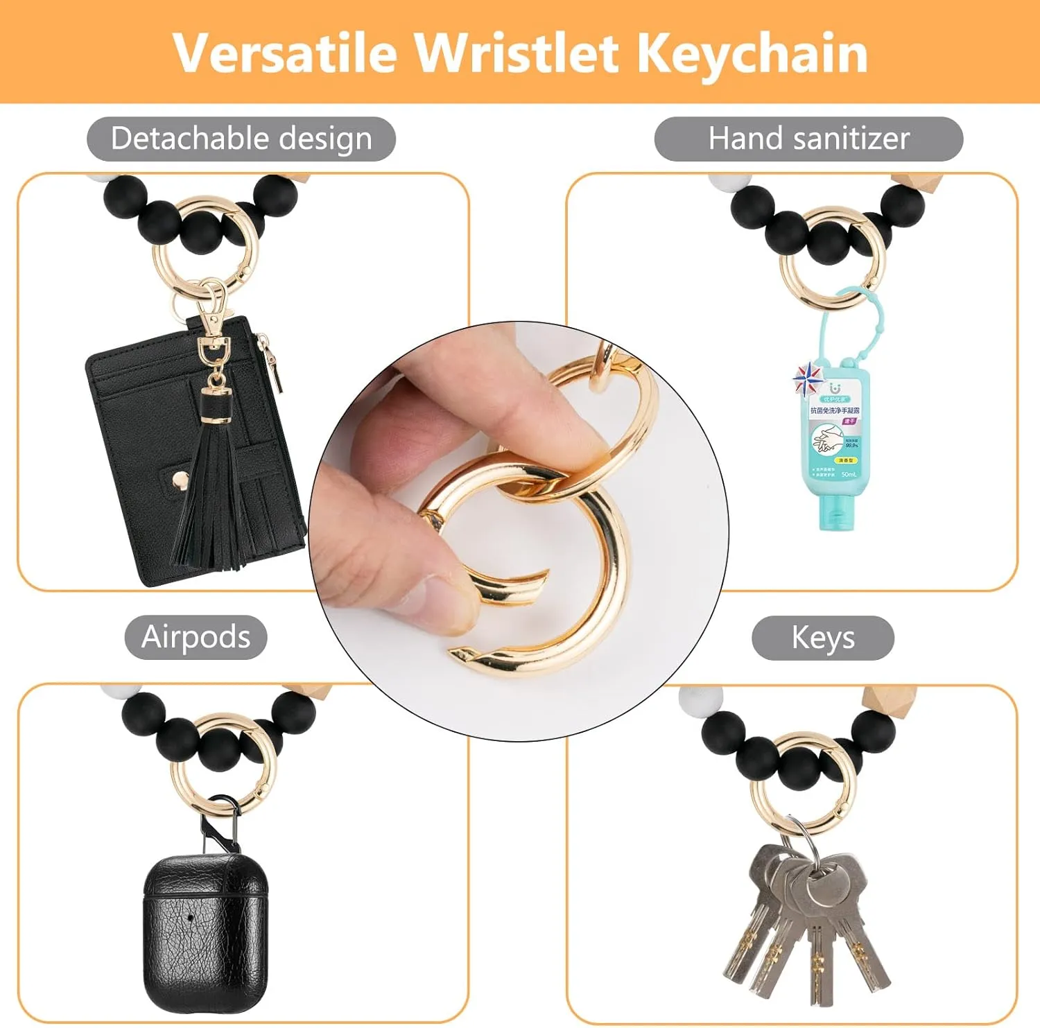 KNGITRYI Wallet Keychain Wristlet for Women,Slim RFID Credit Card Holder Purse Tassel Keychain Bangle Key Ring for Men Women